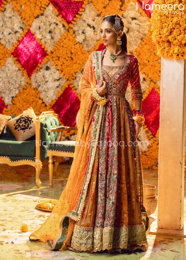 Multi-Color Mehndi Dress in Traditional ...